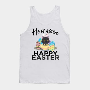 Cute Black Cat Bunny Ears Easter Egg Hunt Risen Bible Tank Top